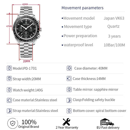 PAGANI DESIGN PD-1701 Moonwatch – VK63 Chronograph, Sapphire, 10 Bar - Winter Seller Hub
