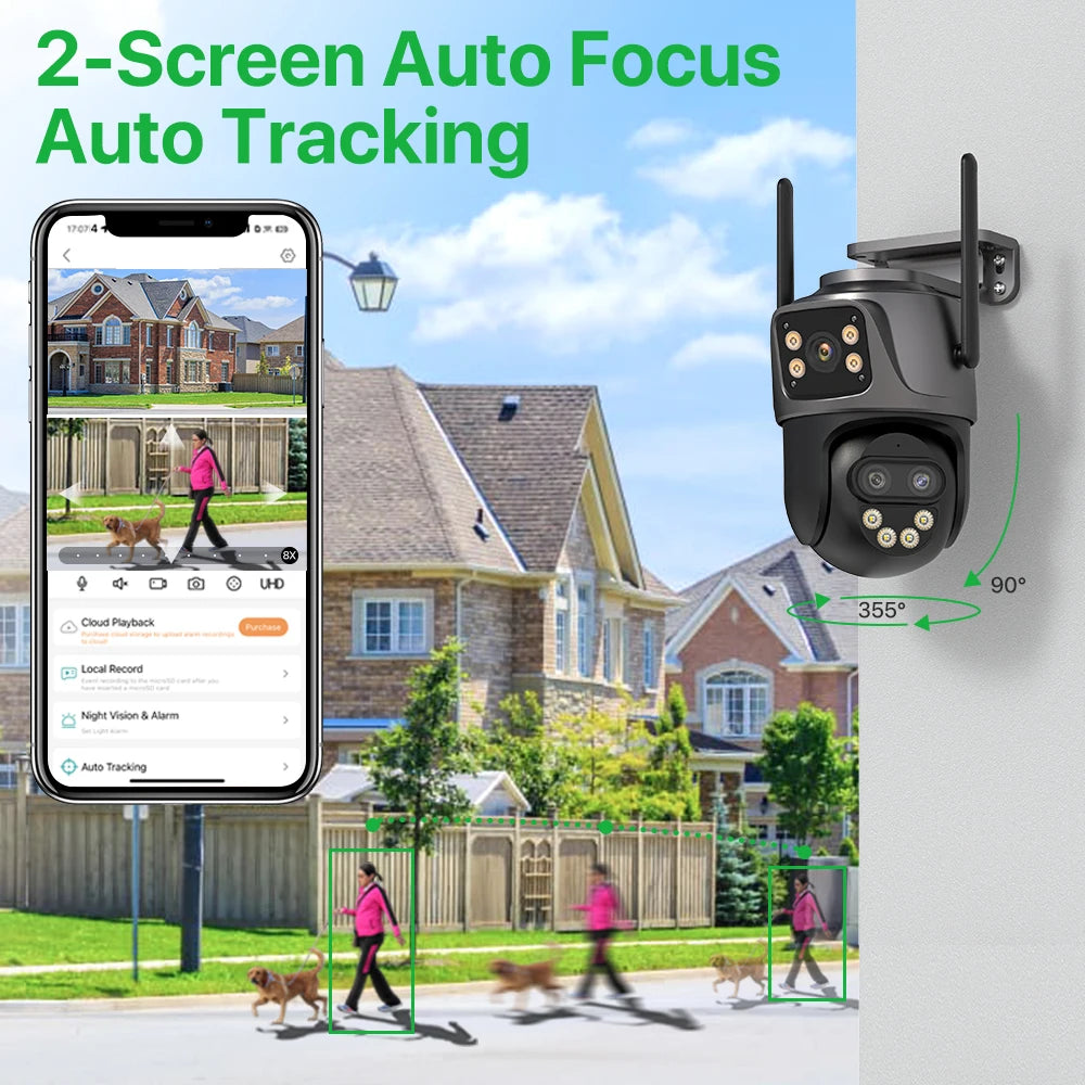 6K 9MP HD IP Camera Outdoor Three-Lens External WiFi Camera 4K/2K Dual Screen Security PTZ Cam Auto Tracking Surveillance iCSee - Winter Seller Hub