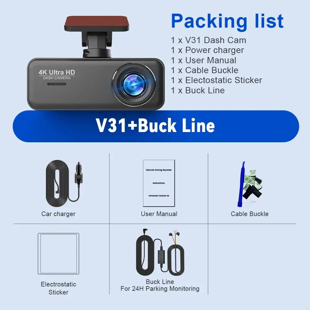 Soam 4K Ultra HD Dash Cam Car DVR Recorder Front and Rear Cam 170° wide Angle WIFI GPS Car Camera WDR Night Vision APP control - Winter Seller Hub