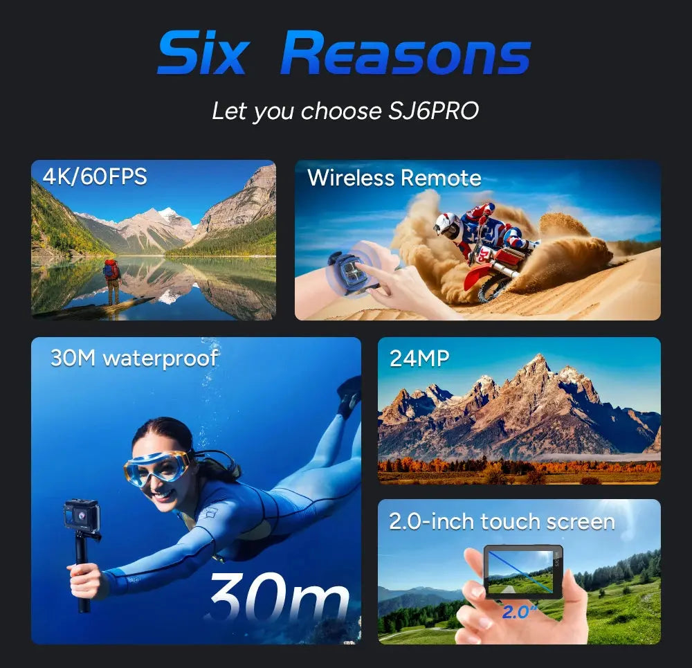 SJCAM SJ6 Pro 4K 60FPS Dual Screen Action Camera Waterproof Touch Screen Sport Cam WiFi Night Vision 6-Axis Gyro Stabilization - Winter Seller Hub