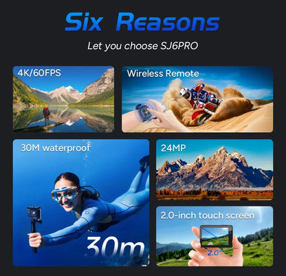 SJCAM SJ6 Pro 4K 60FPS Dual Screen Action Camera Waterproof Touch Screen Sport Cam WiFi Night Vision 6-Axis Gyro Stabilization - Winter Seller Hub