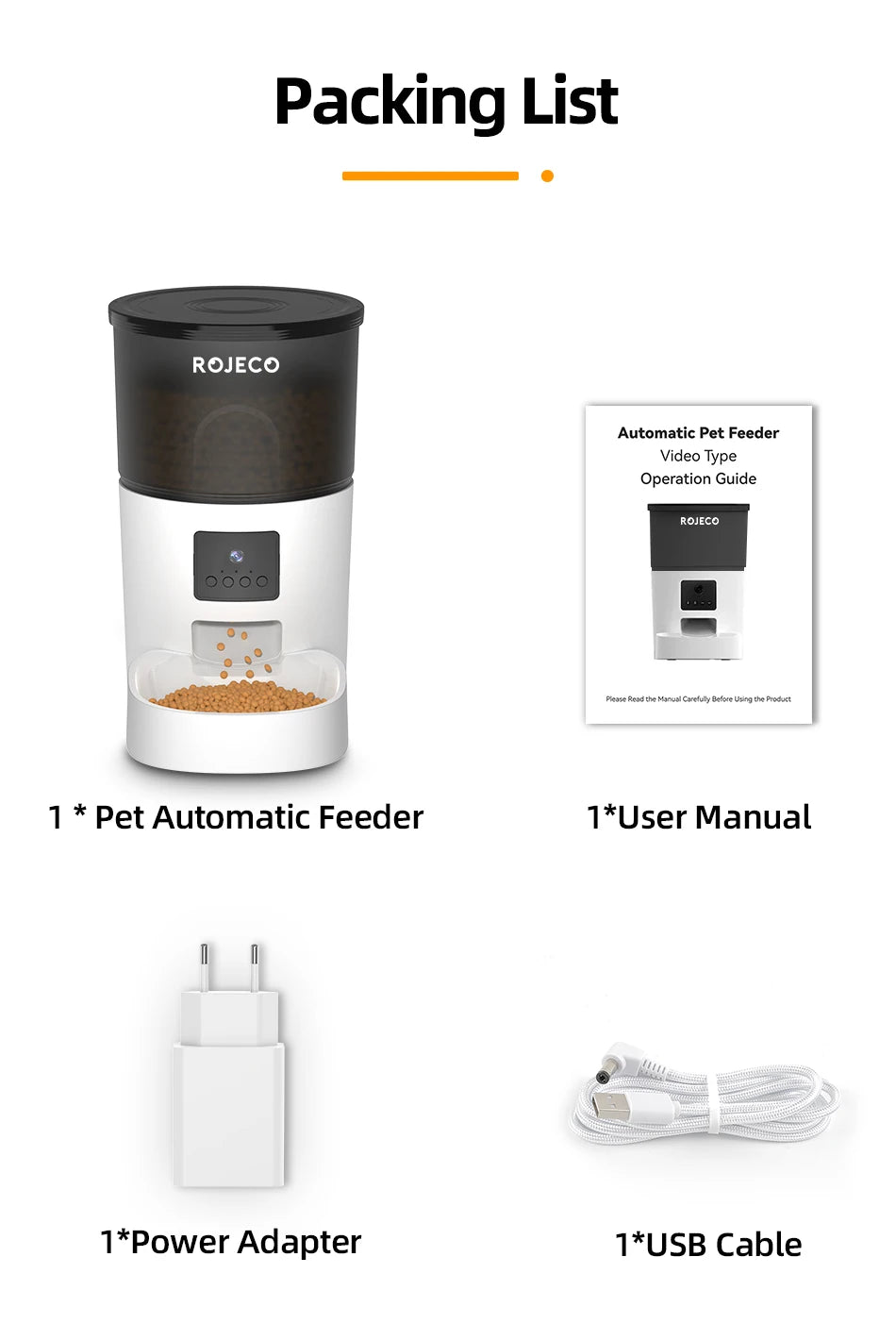 ROJECO Smart Cat Feeder – Rechargeable, 100–300g, EU Plug - Winter Seller Hub