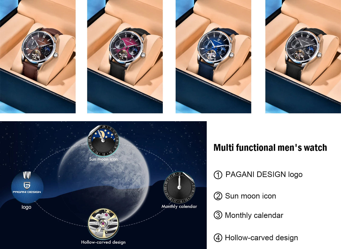 PAGANI DESIGN PD-YS021 Quartz Watch – Leather, Luminous, 10Bar Water-Resistant - Winter Seller Hub