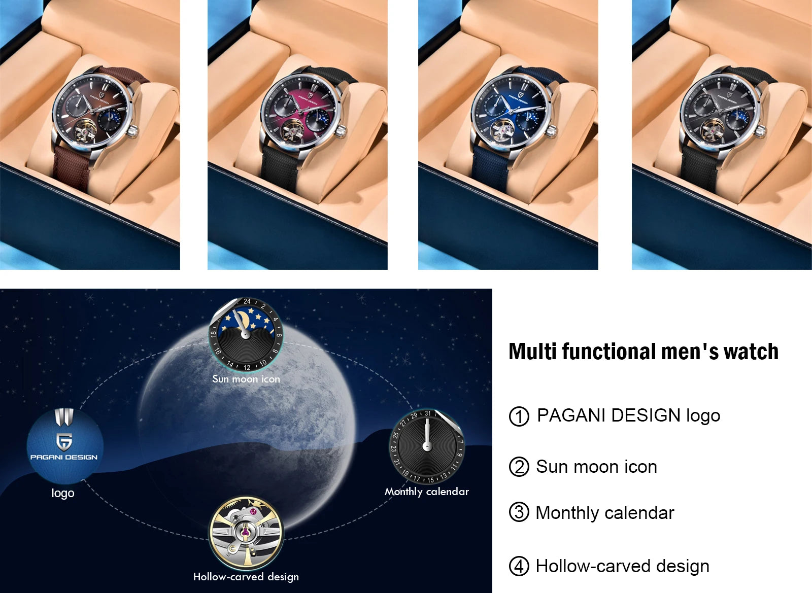 PAGANI DESIGN PD-YS021 Quartz Watch – Leather, Luminous, 10Bar Water-Resistant - Winter Seller Hub
