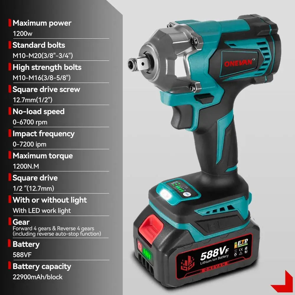 ONEVAN 18V Brushless Electric Wrench – Rechargeable, High Torque - Winter Seller Hub
