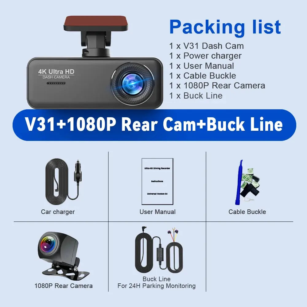Soam 4K Ultra HD Dash Cam Car DVR Recorder Front and Rear Cam 170° wide Angle WIFI GPS Car Camera WDR Night Vision APP control - Winter Seller Hub