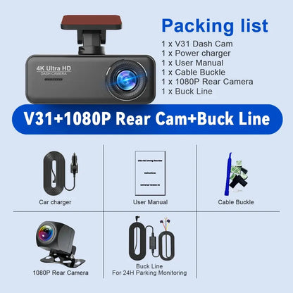Soam 4K Ultra HD Dash Cam Car DVR Recorder Front and Rear Cam 170° wide Angle WIFI GPS Car Camera WDR Night Vision APP control - Winter Seller Hub