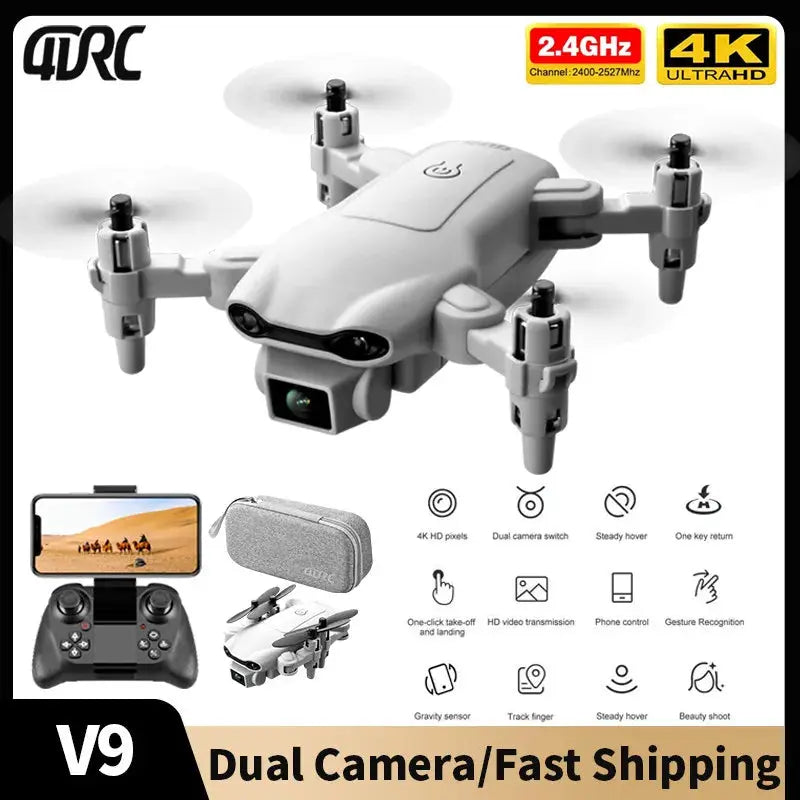 4DRC 2023 New V9 Mini Drone 4k HD Wide Angle Camera WIFI FPV Drones 1080P Dual Camera RC Dron Quadcopter Aircraft Kids Toys - Winter Seller Hub