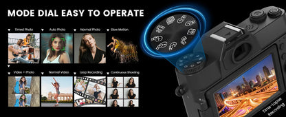 Compact Digital Photography Camera 4K WIFI Webcam Retro Vlog Recorder YouTube 64MP Camcorder 3 Inch Flip Screen Wide Angle Lens - Winter Seller Hub