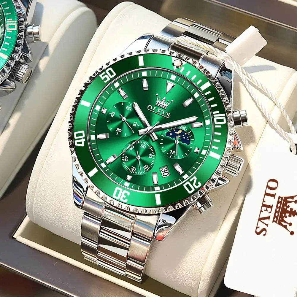 OLEVS 2870 Quartz Watch – Stainless Steel, Moon Phase, Chronograph - Winter Seller Hub