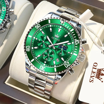 OLEVS 2870 Quartz Watch – Stainless Steel, Moon Phase, Chronograph - Winter Seller Hub