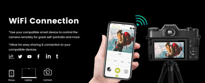 Compact Digital Photography Camera 4K WIFI Webcam Retro Vlog Recorder YouTube 64MP Camcorder 3 Inch Flip Screen Wide Angle Lens - Winter Seller Hub