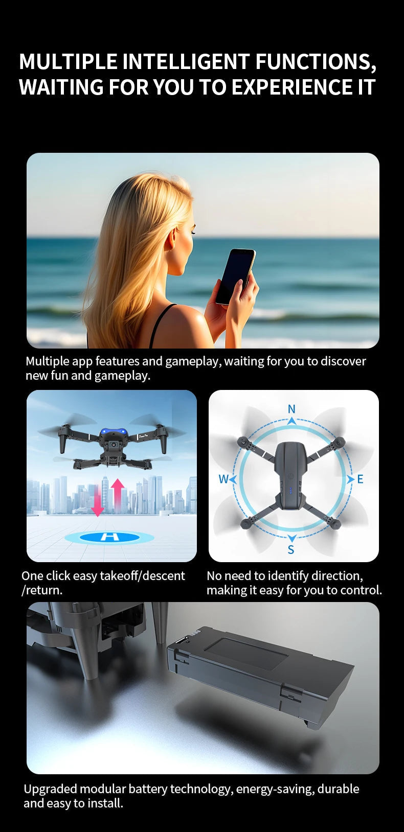 E99 Pro Drone with 8K HD Camera Remote Control Quadcopter Four Axis Aircraft Altitude Hold GPS Flying Toy for Aerial Photography - Winter Seller Hub