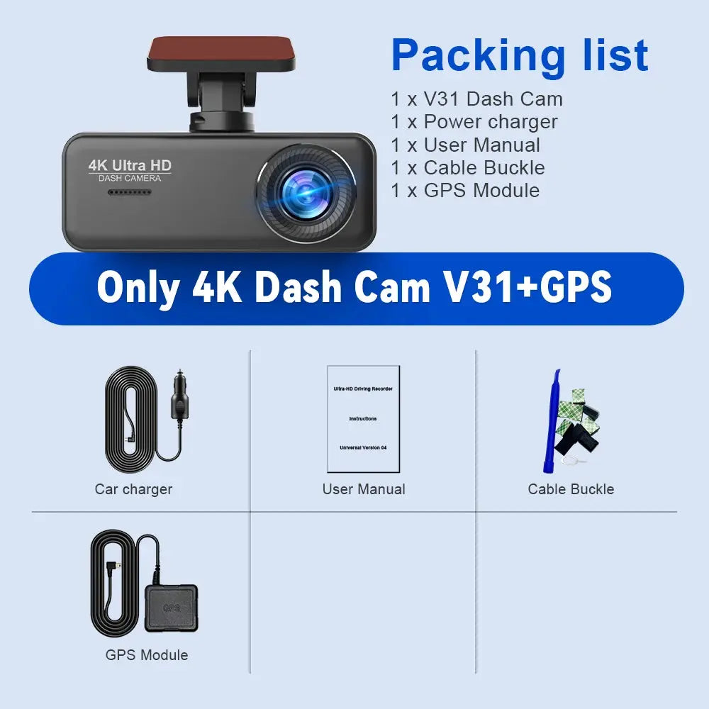 Soam 4K Ultra HD Dash Cam Car DVR Recorder Front and Rear Cam 170° wide Angle WIFI GPS Car Camera WDR Night Vision APP control - Winter Seller Hub
