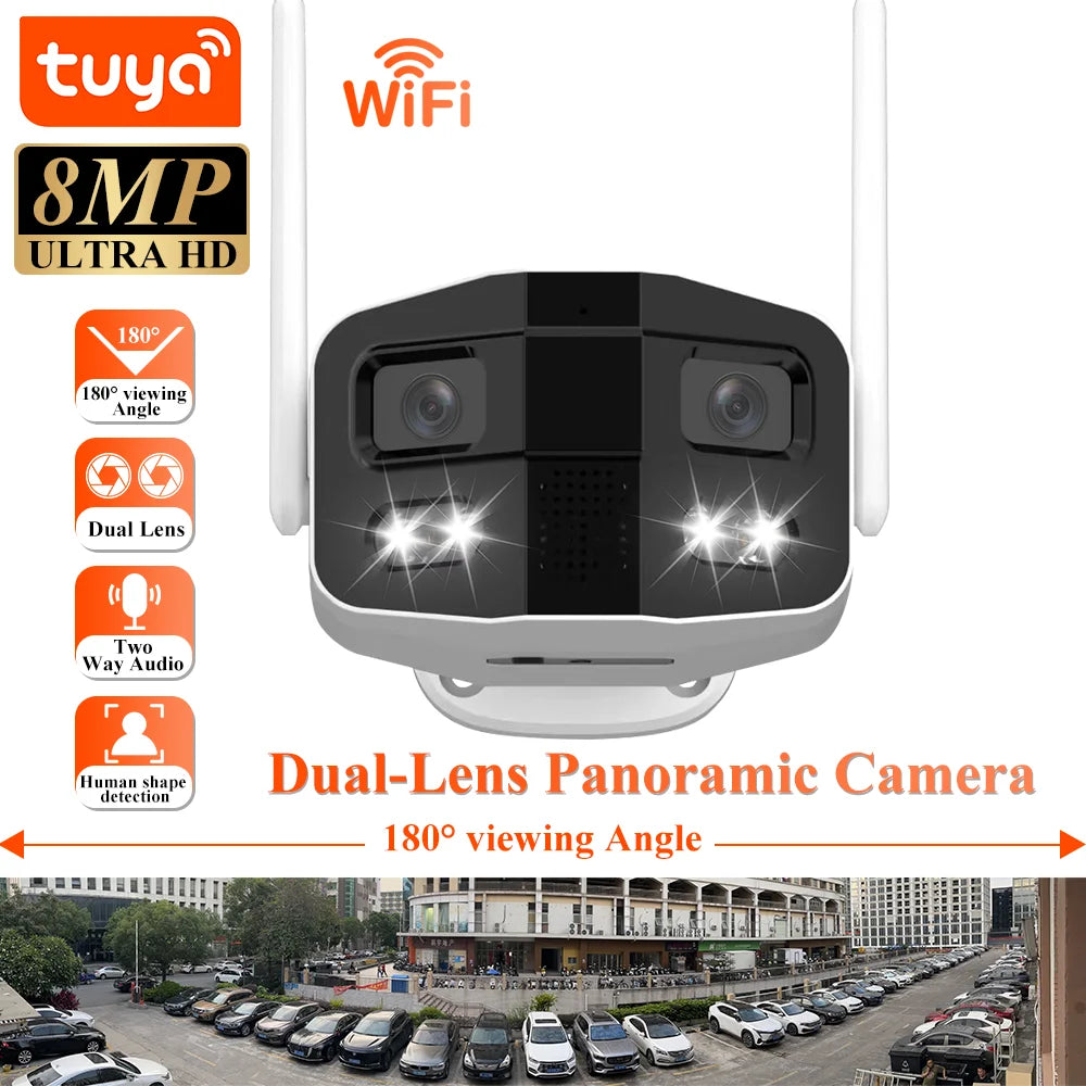 Tuya Smart 8MP Dual-Lens Large wide 180°Security Outdoor WiFi Camera With Color Night Vision Siren 2-Way Talk Waterproof IP Cam - Winter Seller Hub