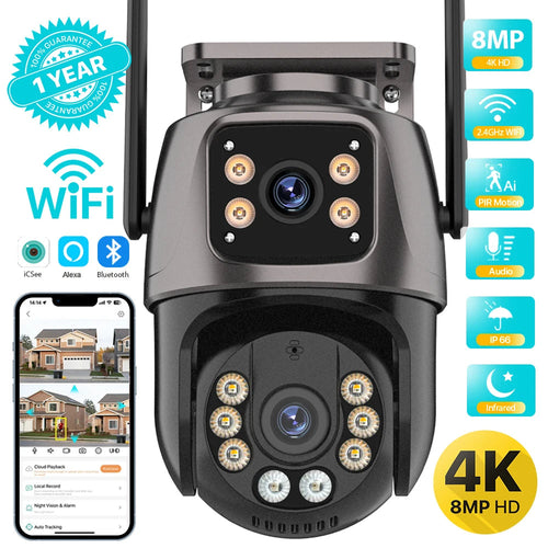 4K 8MP HD Wifi PTZ Camera Outdoor 4MP Dual Lens Dual Screen AI Auto Tracking IP Camera CCTV Audio Video Surveillance P2P iCSee - Winter Seller Hub