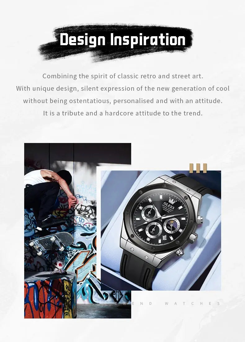 OLEVS 9911 Quartz Watch – Silicone Band, Luminous, 3 Bar - Winter Seller Hub