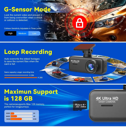 Soam 4K Ultra HD Dash Cam Car DVR Recorder Front and Rear Cam 170° wide Angle WIFI GPS Car Camera WDR Night Vision APP control - Winter Seller Hub