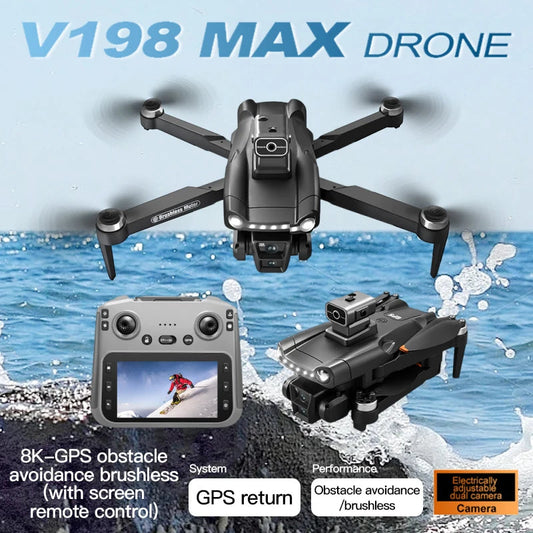 New For Xiaomi V198 GPS MAX Drone with 8k professional HD camera 5G WiFi Brushless laser barrier avoidance Folding quadcopter - Winter Seller Hub