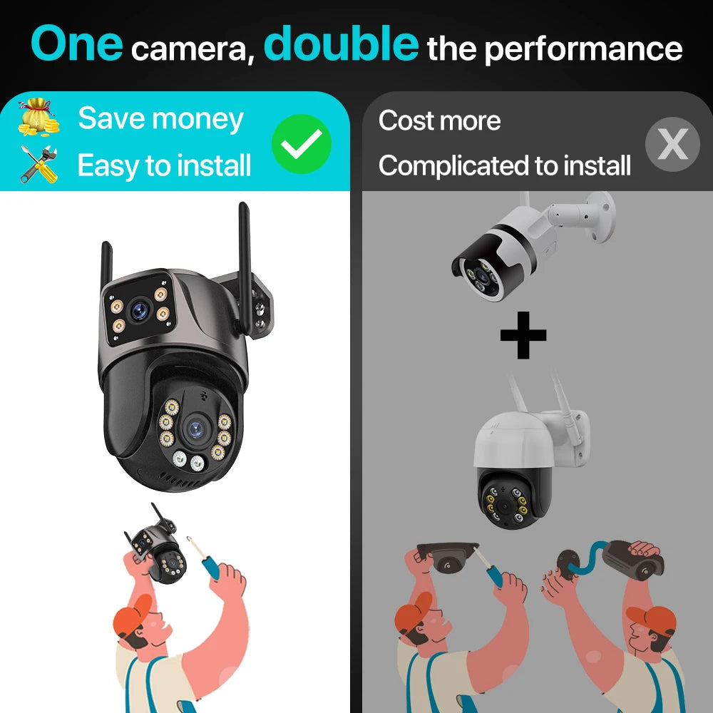 4K 8MP HD Wifi PTZ Camera Outdoor 4MP Dual Lens Dual Screen AI Auto Tracking IP Camera CCTV Audio Video Surveillance P2P iCSee - Winter Seller Hub