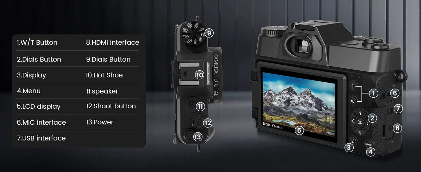 Compact Digital Photography Camera 4K WIFI Webcam Retro Vlog Recorder YouTube 64MP Camcorder 3 Inch Flip Screen Wide Angle Lens - Winter Seller Hub