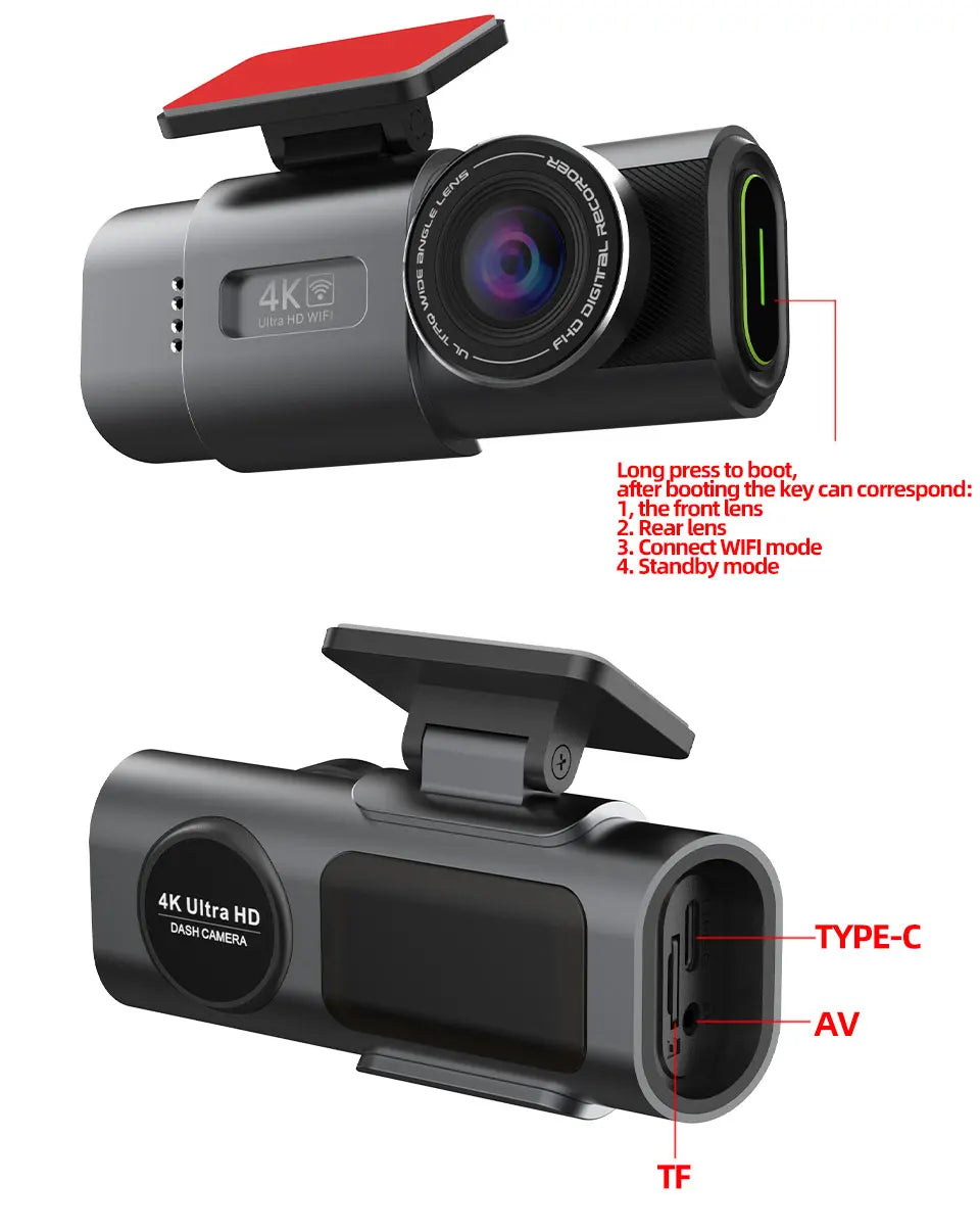 Dash Cam 4K UHD Recording Car Camera DVR Night Vision Video Recorder Built-In Wi-Fi Support GPS 24H Parking - Winter Seller Hub