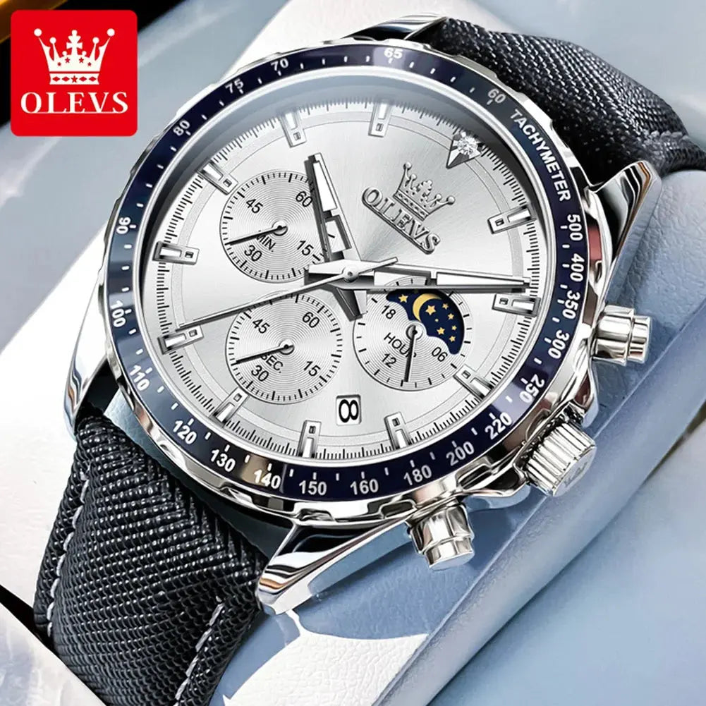 OLEVS 2945 Quartz Watch – Stainless Steel, Moon Phase, 3 Bar - Winter Seller Hub