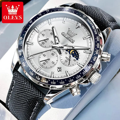 OLEVS 2945 Quartz Watch – Stainless Steel, Moon Phase, 3 Bar - Winter Seller Hub