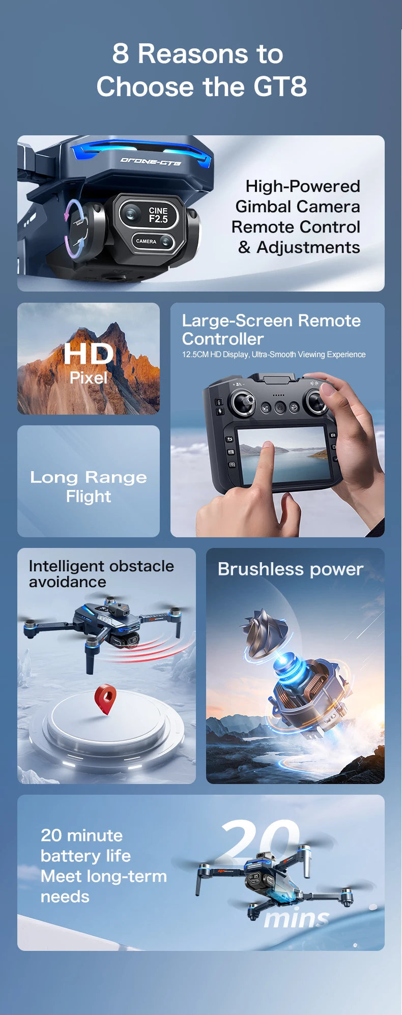 New GT8 Drone 8K Professional HD Dual Cameras Screen Remote 5G WIFI Brushless Motor Obstacle Avoidance Foldable Quadcopter Toys - Winter Seller Hub