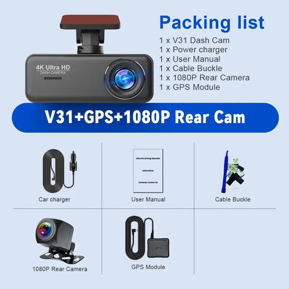 Soam 4K Ultra HD Dash Cam Car DVR Recorder Front and Rear Cam 170° wide Angle WIFI GPS Car Camera WDR Night Vision APP control - Winter Seller Hub