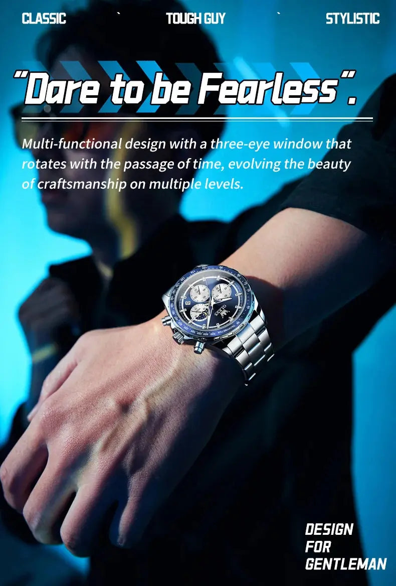 OLEVS 2945 Quartz Watch – Stainless Steel, Moon Phase, 3 Bar - Winter Seller Hub