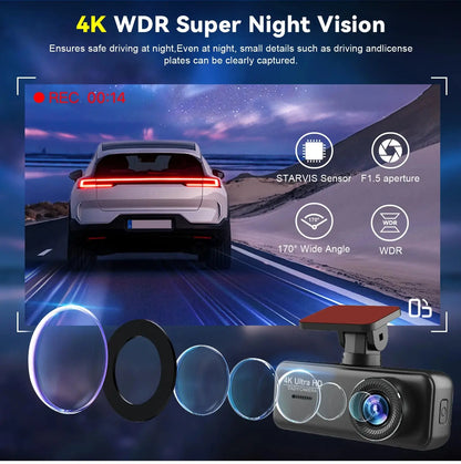 Soam 4K Ultra HD Dash Cam Car DVR Recorder Front and Rear Cam 170° wide Angle WIFI GPS Car Camera WDR Night Vision APP control - Winter Seller Hub