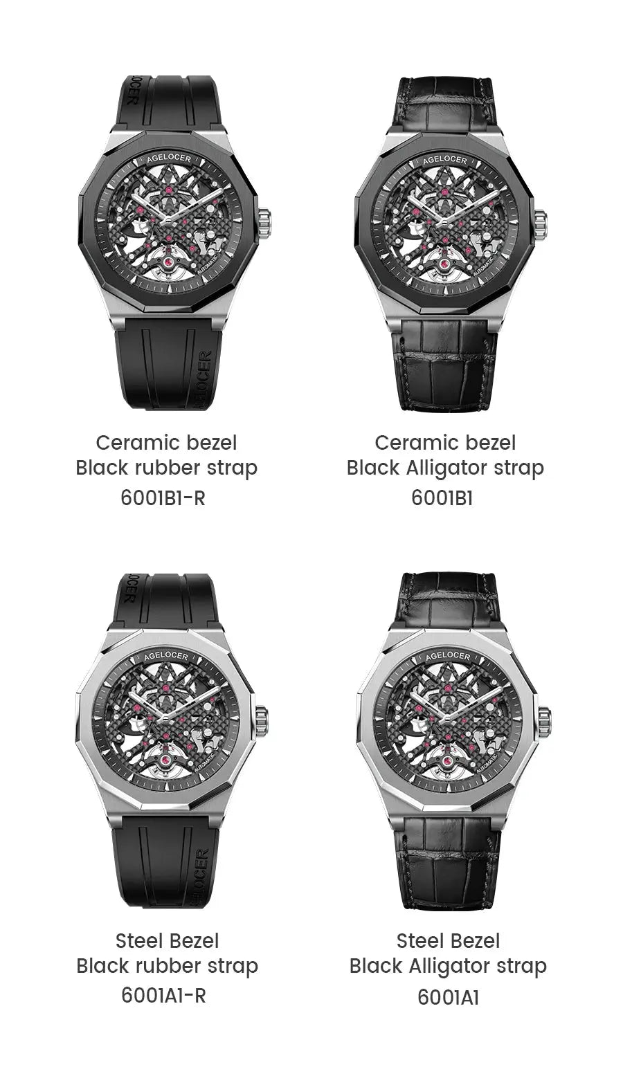 AGELOCER 6001A1-R Automatic Skeleton Watch – Sapphire, 5 Bar - Winter Seller Hub