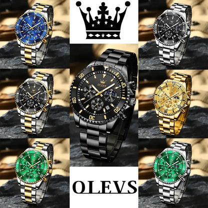 OLEVS 2870 Quartz Watch – Stainless Steel, Moon Phase, Chronograph - Winter Seller Hub