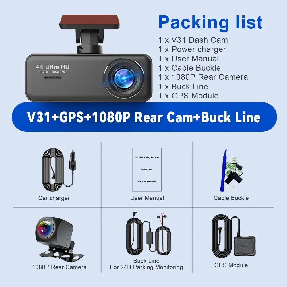 Soam 4K Ultra HD Dash Cam Car DVR Recorder Front and Rear Cam 170° wide Angle WIFI GPS Car Camera WDR Night Vision APP control - Winter Seller Hub