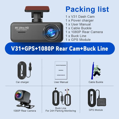 Soam 4K Ultra HD Dash Cam Car DVR Recorder Front and Rear Cam 170° wide Angle WIFI GPS Car Camera WDR Night Vision APP control - Winter Seller Hub