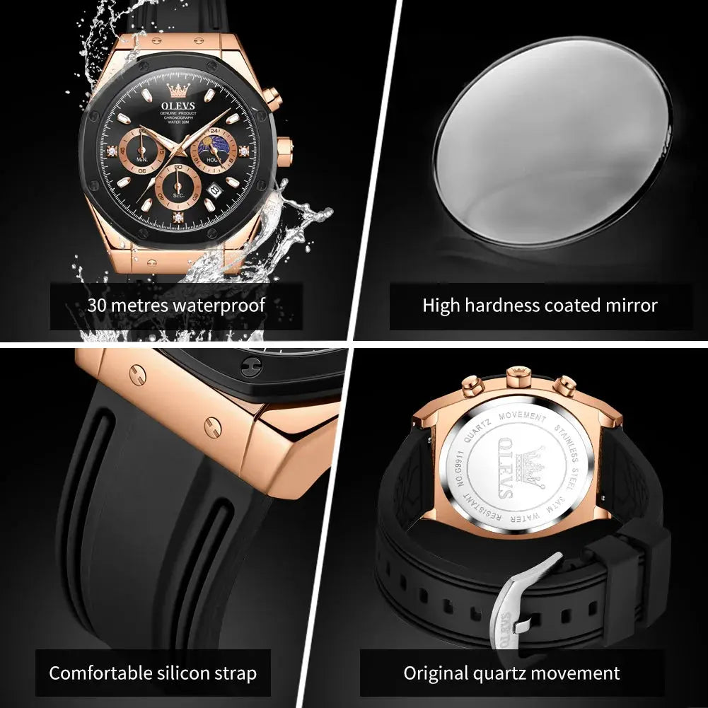 OLEVS 9911 Quartz Watch – Silicone Band, Luminous, 3 Bar - Winter Seller Hub