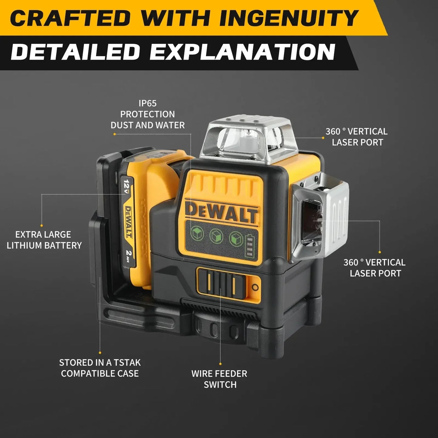 DEWALT DW089LG 12V MAX — 3×360° Self-Leveling Green Line Laser (IP65) - Winter Seller Hub