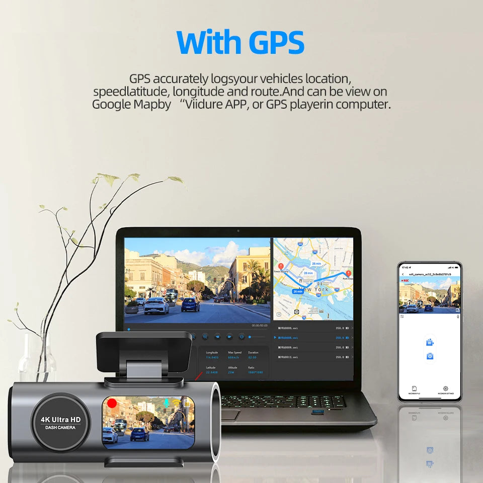 Dash Cam 4K UHD Recording Car Camera DVR Night Vision Video Recorder Built-In Wi-Fi Support GPS 24H Parking - Winter Seller Hub