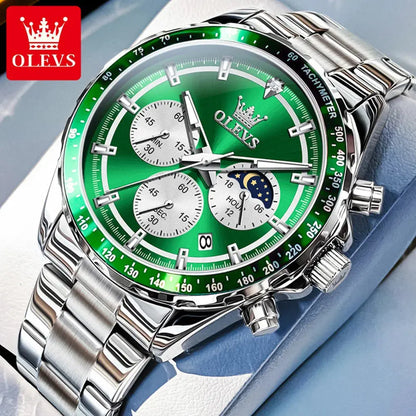 OLEVS 2945 Quartz Watch – Stainless Steel, Moon Phase, 3 Bar - Winter Seller Hub