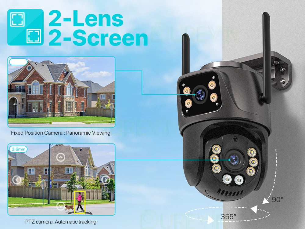 4K 8MP HD Wifi PTZ Camera Outdoor 4MP Dual Lens Dual Screen AI Auto Tracking IP Camera CCTV Audio Video Surveillance P2P iCSee - Winter Seller Hub