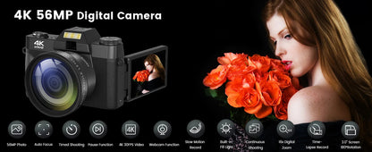 Compact Digital Photography Camera 4K WIFI Webcam Retro Vlog Recorder YouTube 64MP Camcorder 3 Inch Flip Screen Wide Angle Lens - Winter Seller Hub