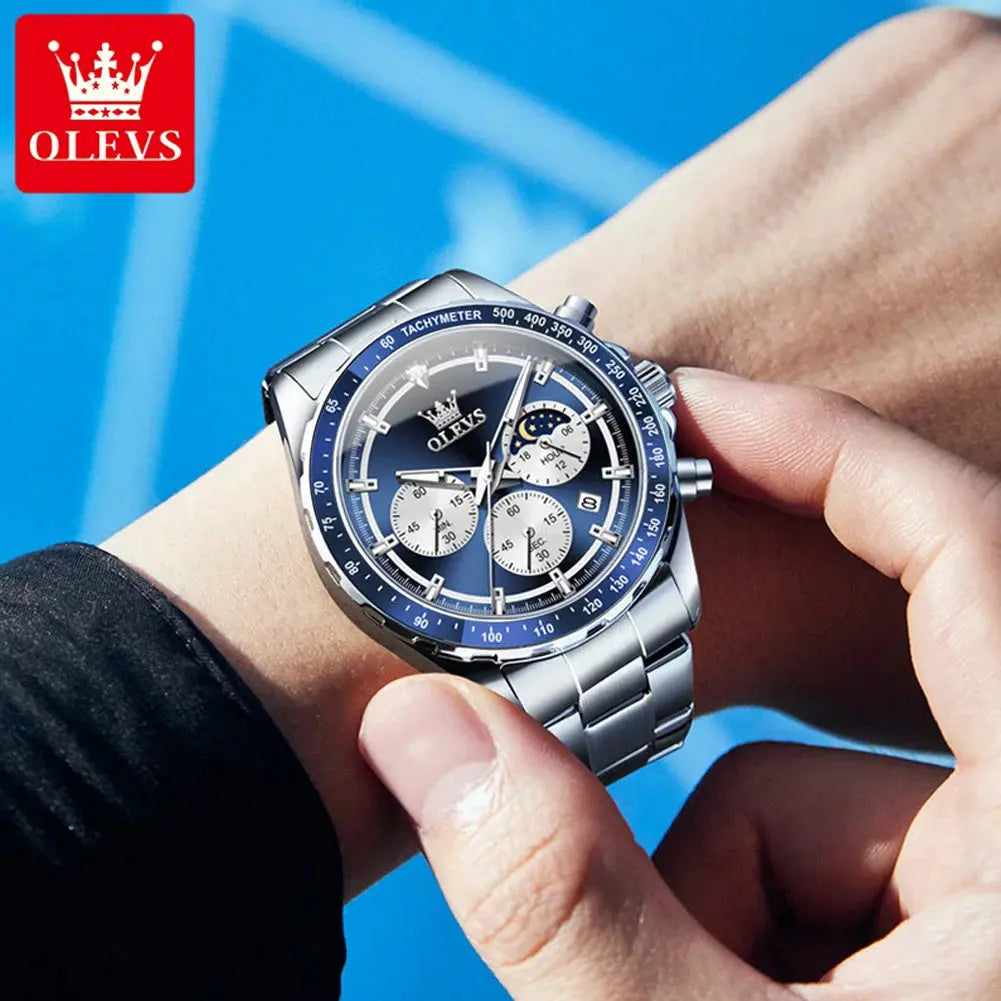 OLEVS 2945 Quartz Watch – Stainless Steel, Moon Phase, 3 Bar - Winter Seller Hub