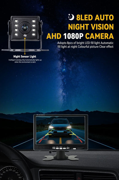 MJDOUD AHD 1080P Rear View Camera with Monitor 7" Screen 12-24V Night Vision Waterproof Front Reversing Set for Truck Parking - Winter Seller Hub