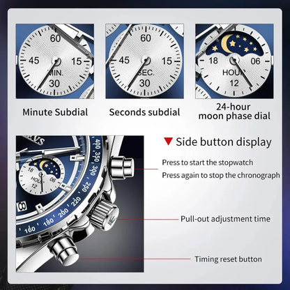 OLEVS 2945 Quartz Watch – Stainless Steel, Moon Phase, 3 Bar - Winter Seller Hub