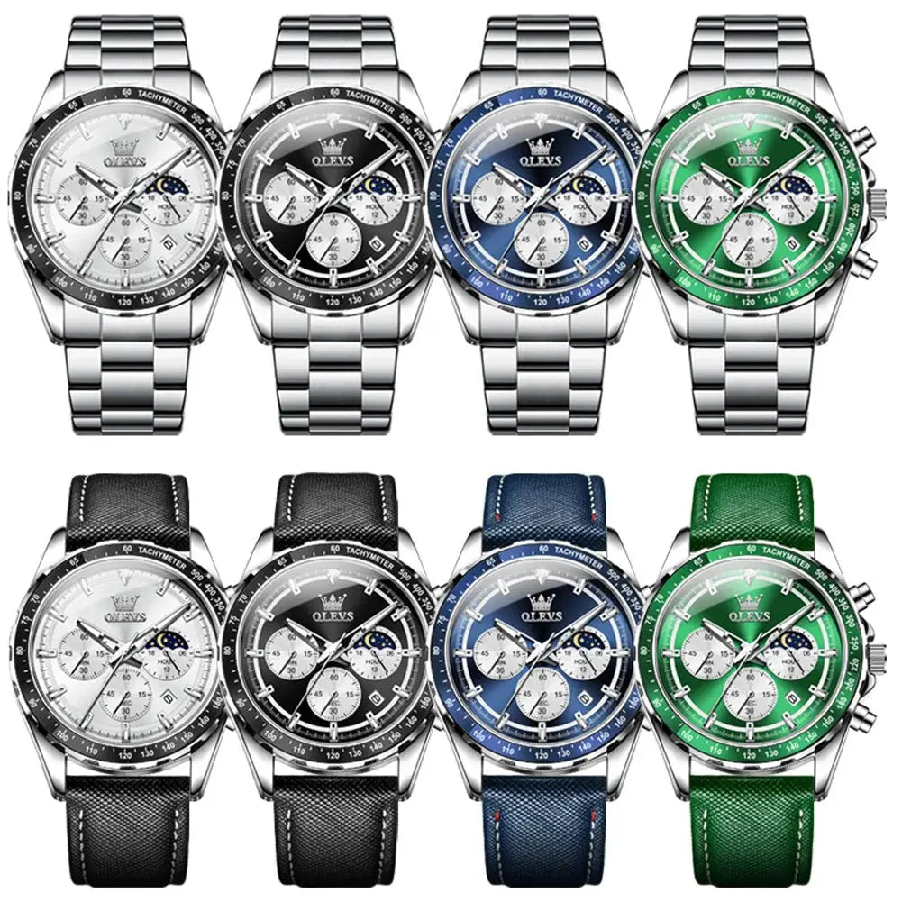 OLEVS 2945 Quartz Watch – Stainless Steel, Moon Phase, 3 Bar - Winter Seller Hub
