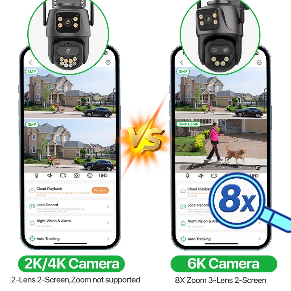 6K 9MP HD IP Camera Outdoor Three-Lens External WiFi Camera 4K/2K Dual Screen Security PTZ Cam Auto Tracking Surveillance iCSee - Winter Seller Hub