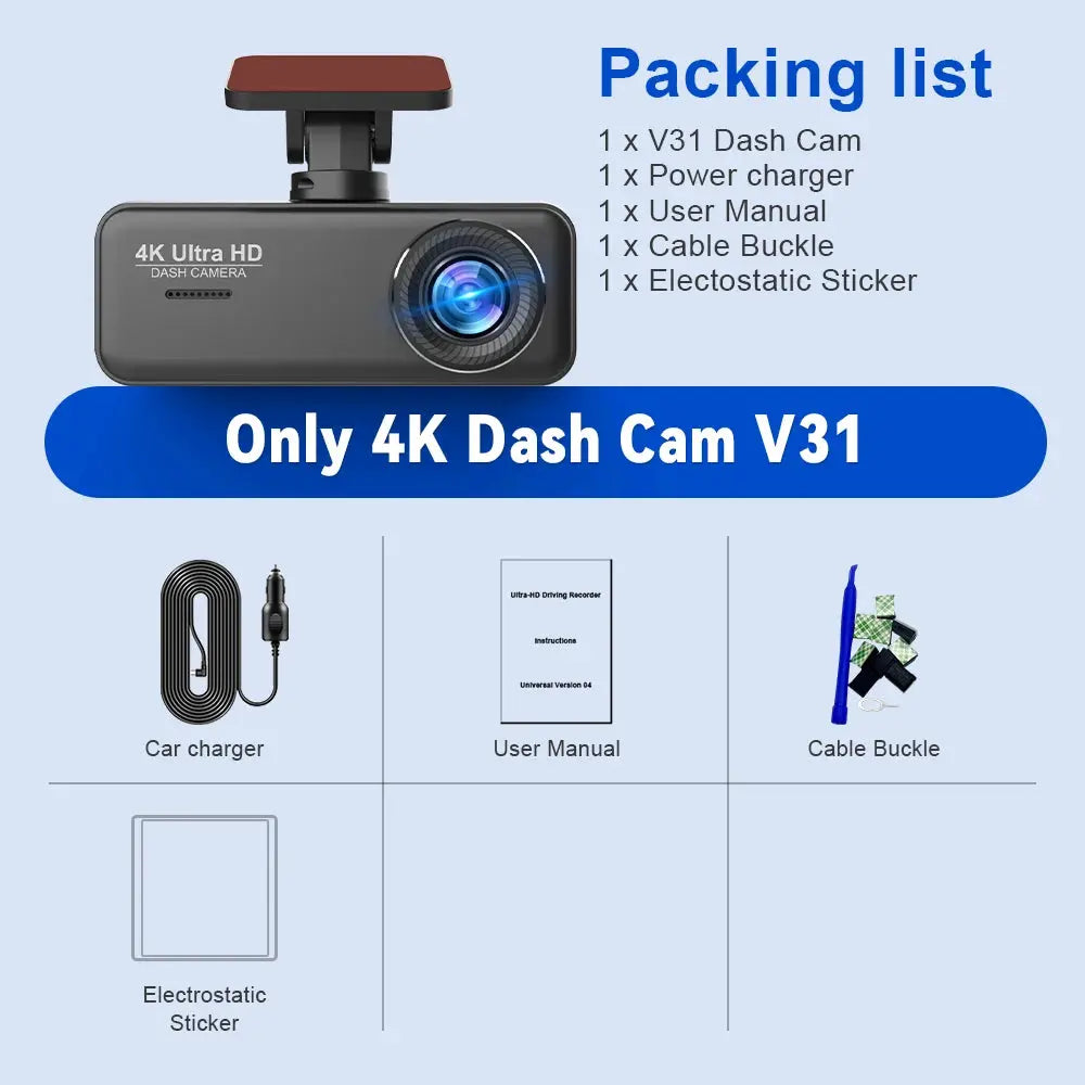 Soam 4K Ultra HD Dash Cam Car DVR Recorder Front and Rear Cam 170° wide Angle WIFI GPS Car Camera WDR Night Vision APP control - Winter Seller Hub