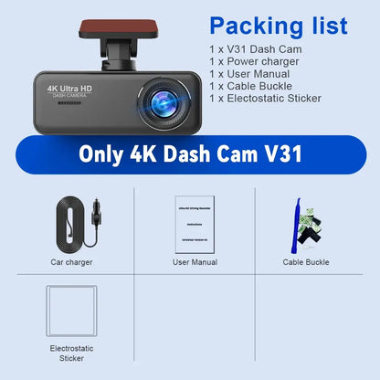 Soam 4K Ultra HD Dash Cam Car DVR Recorder Front and Rear Cam 170° wide Angle WIFI GPS Car Camera WDR Night Vision APP control - Winter Seller Hub