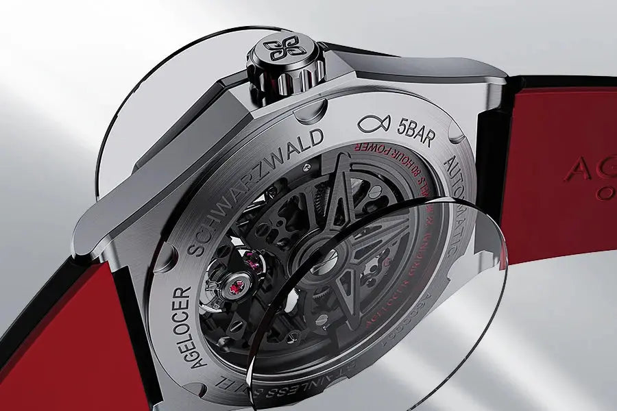 AGELOCER 6001A1-R Automatic Skeleton Watch – Sapphire, 5 Bar - Winter Seller Hub